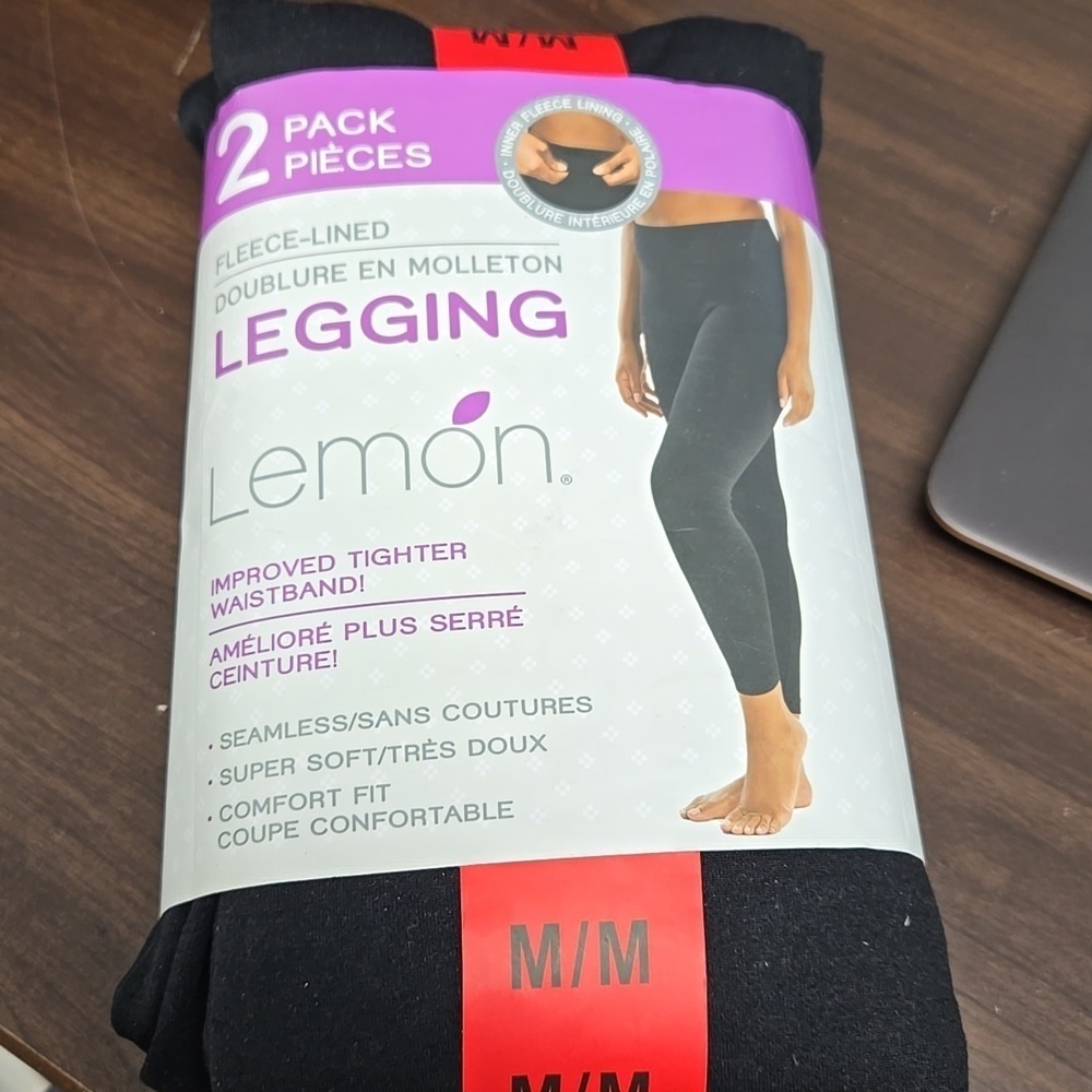 Lemon Size M Black Fleece Lined Seamless High Waisted Leggings